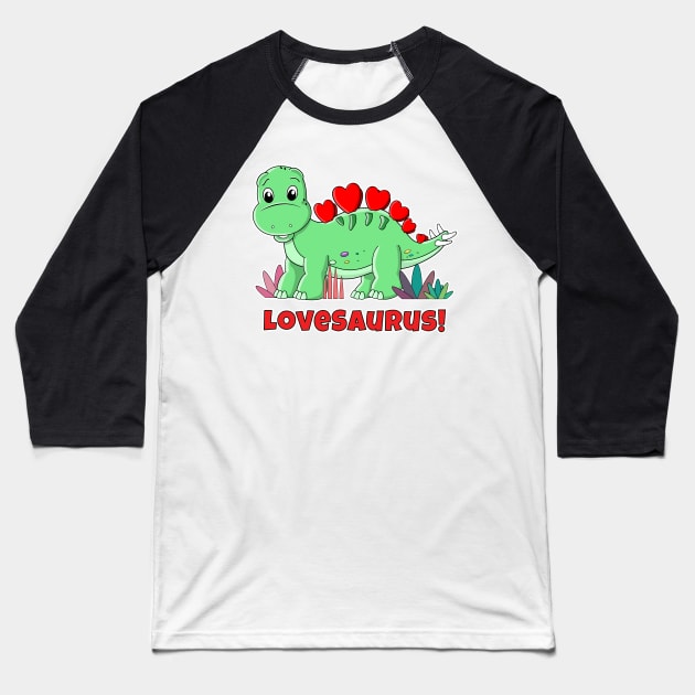 Cute Cartoon Baby Dinosaur Stegosaurus - Lovesaurus Baseball T-Shirt by brodyquixote